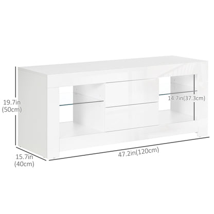 TV Stand with LED Lights for TVs up to 55", TV Cabinet with Storage Shelves and Drawers, 47.2"x15.7"x19.7", White TV Stands   at Gallery Canada