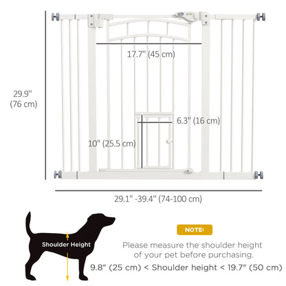 Auto-Close Pet Gate, Stair Gate with Cat Door, Double Locking for Doorways Hallways Stairs, Fits 29"-39.4" Wide, White Houses, Kennels & Pens   at Gallery Canada