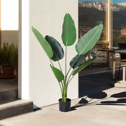 4FT Artificial Bird of Paradise Plant, Fake Tropical Plam Tree with 7 Banana Leaves in Pot, Faux Plant for Indoor and Outdoor, Green Artificial Trees   at Gallery Canada