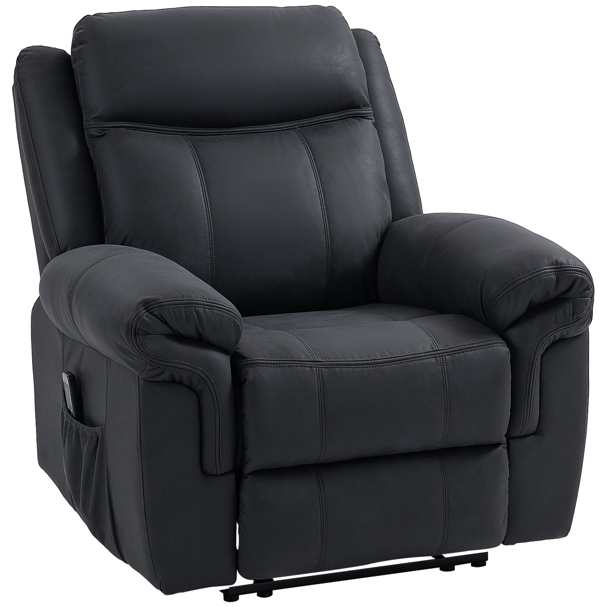 Manual Recliner Chair with Vibration Massage, Side Pockets, Microfibre Reclining Chair for Living Room, Black Single Sofas at Gallery Canada
