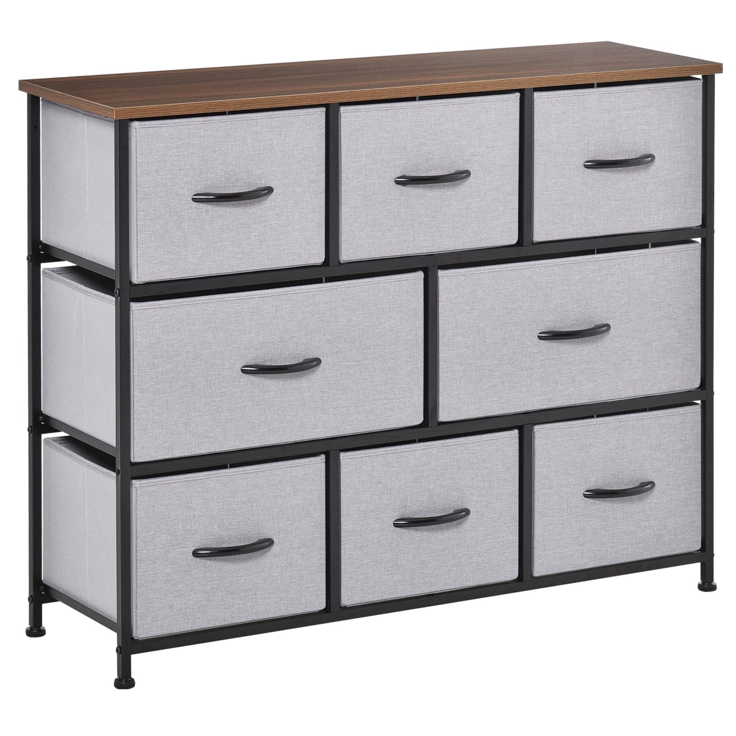 8-Bin Dresser, 3-Tier Fabric Chest of Bins, Storage Tower Organizer Unit with Steel Frame Wooden Top for Living Room, Hallway, Grey Storage Cabinets Grey  at Gallery Canada