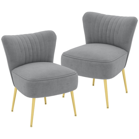 Velvet Lounge Chairs Set of 2, Modern Accent Chairs for Living Room with Gold Steel Legs and Tufting Backrest, Grey Accent Chairs Multi Colour  at Gallery Canada