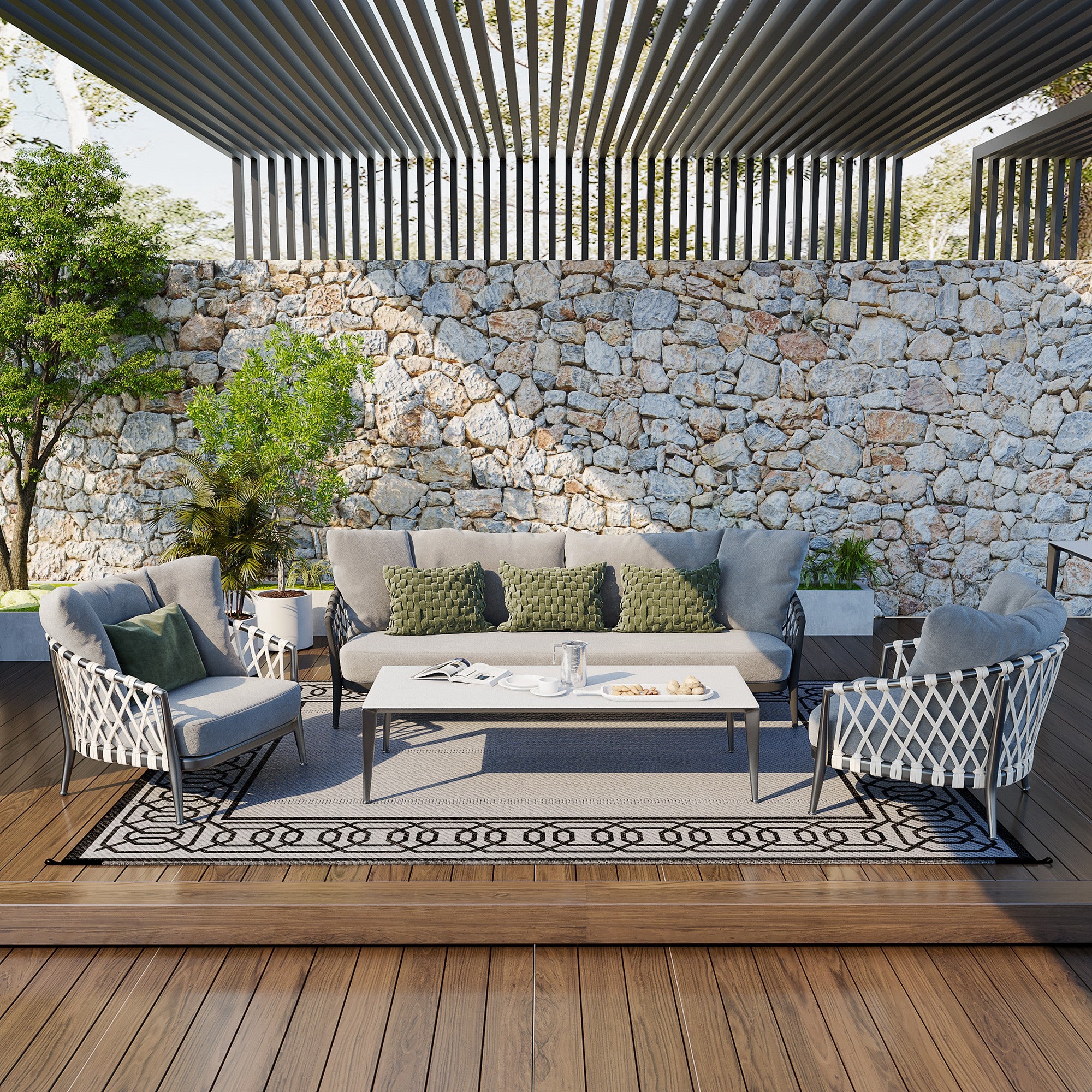Portable Outdoor Rug with Carrying Bag, 9' x 12' Reversible Mat, Waterproof Plastic Straw RV Rug for Backyard, Deck, Picnic, Beach, Camping, Black and Grey Outdoor Reversible Rugs at Gallery Canada