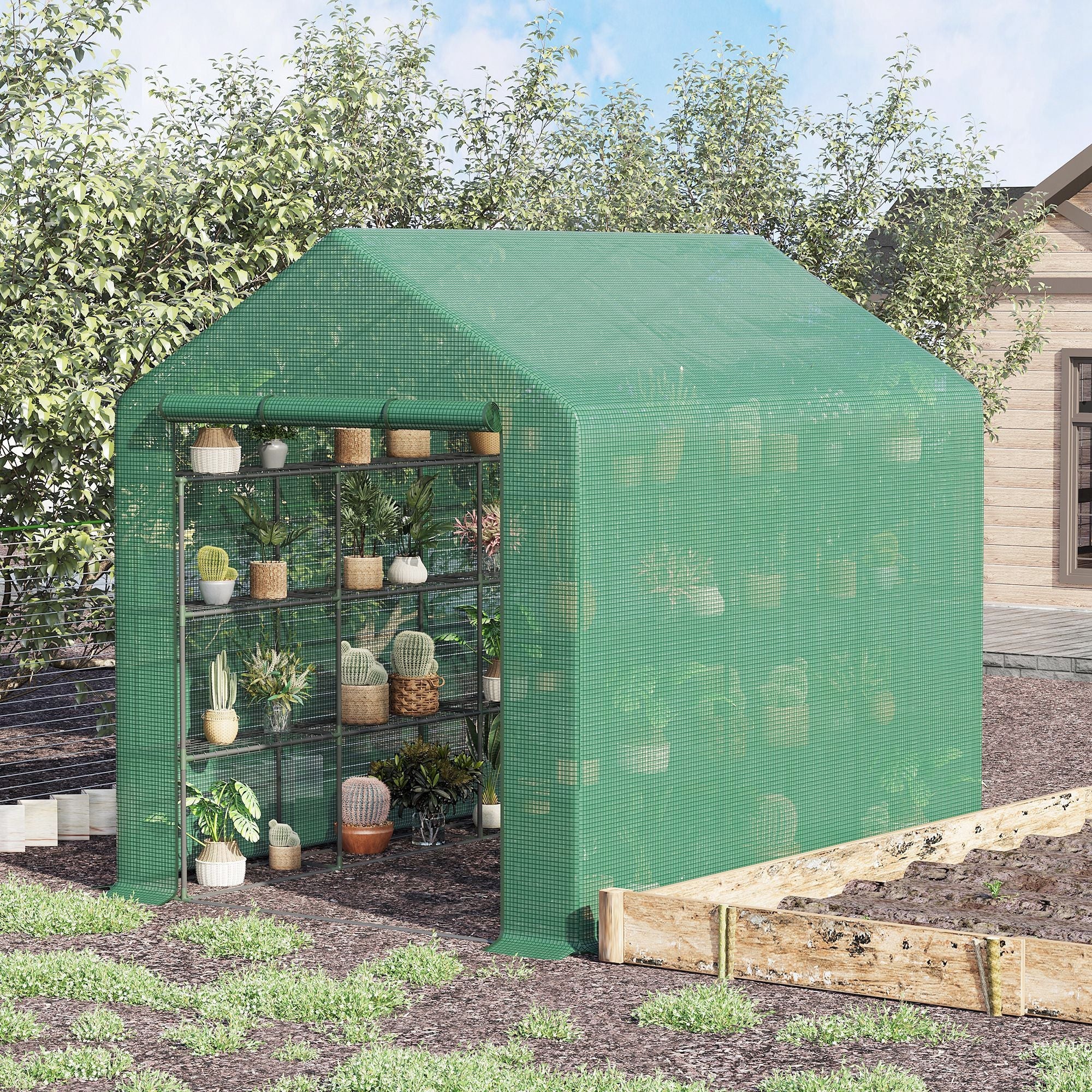 8' x 6' x 7' Portable Walk-In Greenhouse Hot House with 18 Shelves, Water/UV Resistant Weather Cover, &; Roll Up Door Walk In Greenhouses   at Gallery Canada