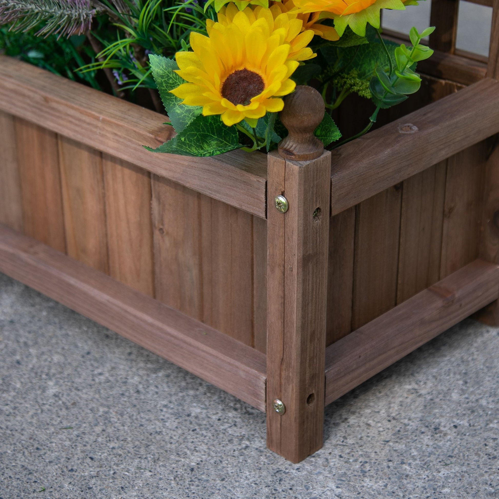 Wood Raised Garden Bed with Trellis for Vines, Indoor/Outdoor Planter, Brown Elevated Garden Beds   at Gallery Canada