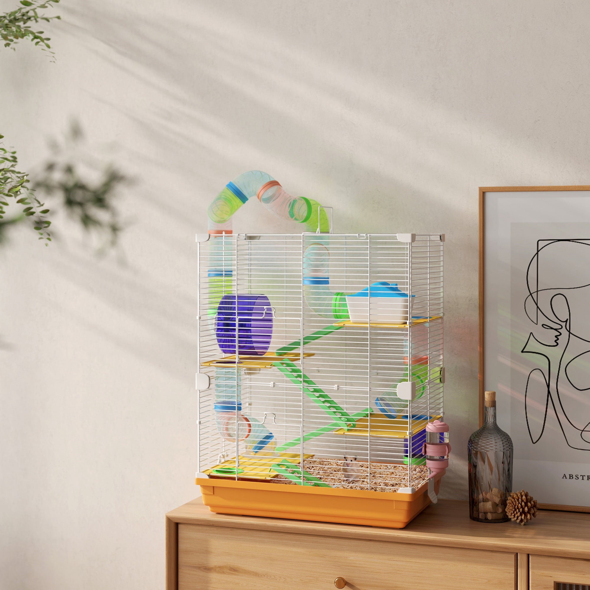 5 Tiers Hamster Cage Portable with Exercise Wheels Play Tube Water Bottle Dishes House Ladder for Gerbils, Orange Hamster Cages at Gallery Canada