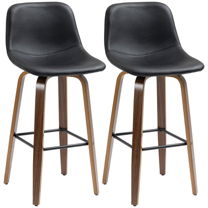 Bar Height Bar Stools Set of 2, Mid-Back Bar Chairs with PU Leather Upholstery and Solid Wood Legs for Kitchen, Black Bar Stools Black  at Gallery Canada