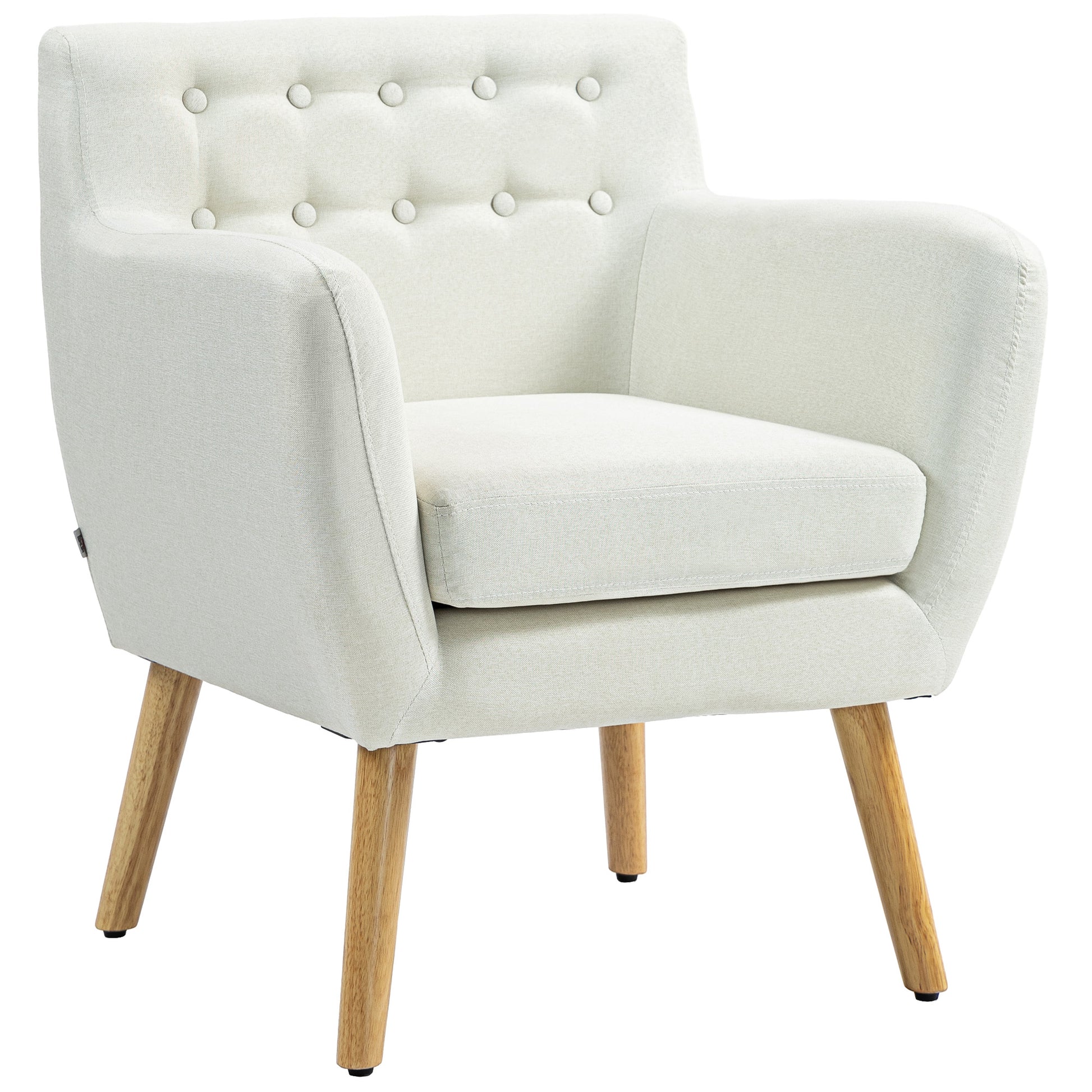 Linen Upholstery Armchair, Mid-Century Modern Accent Chair with Wood Frame and Thick Padding, Cream White Accent Chairs   at Gallery Canada