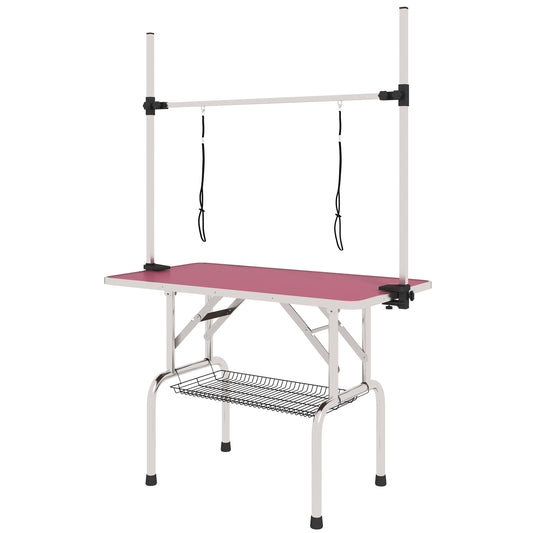 Adjustable Dog Grooming Table with 2 Safety Slings, Storage Basket, Pink Dog Grooming Tables   at Gallery Canada