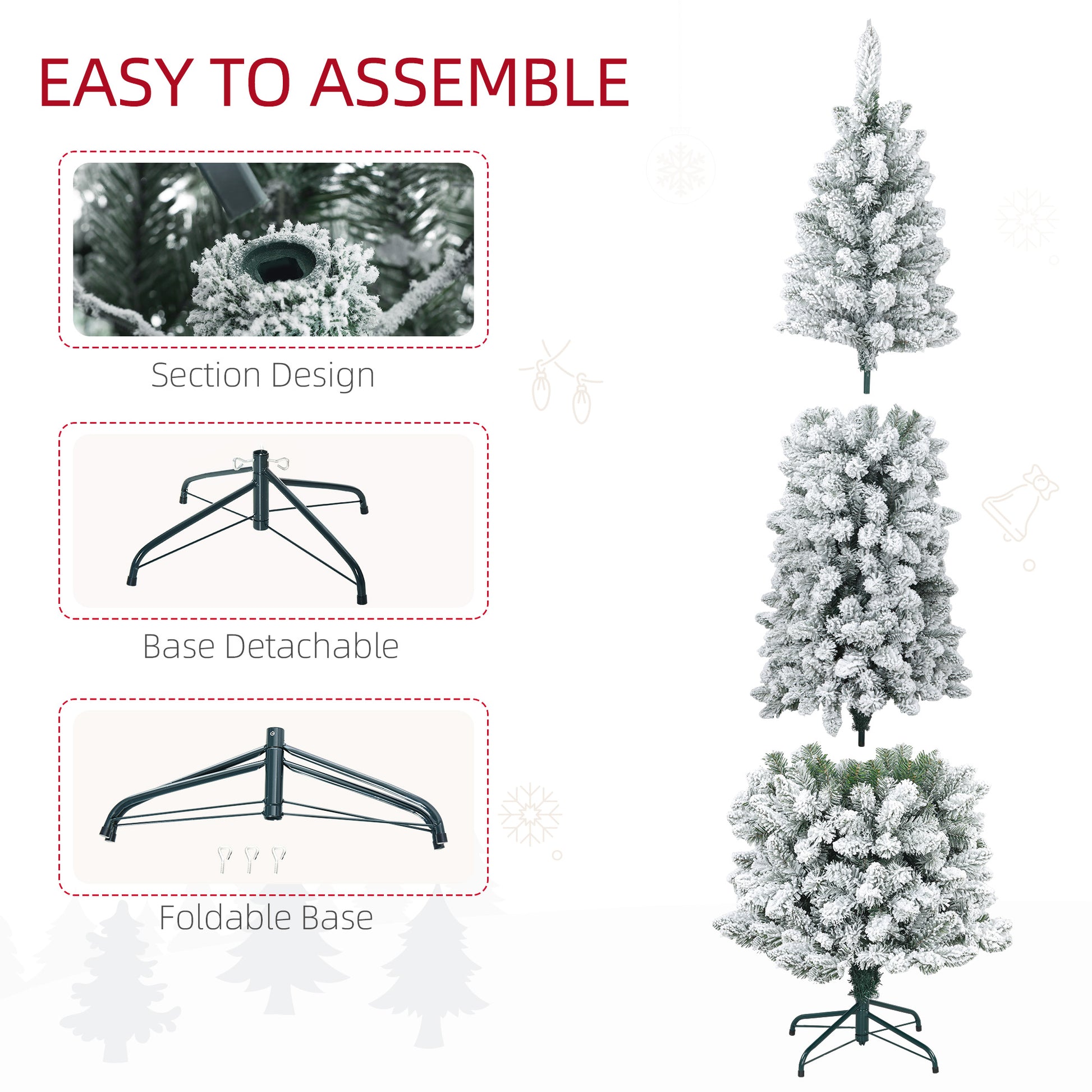 7ft Pencil Christmas Tree, Flocked Tree with 687 Branch Tips and Metal Base for Home, Indoor, Holiday Pencil Christmas Trees   at Gallery Canada