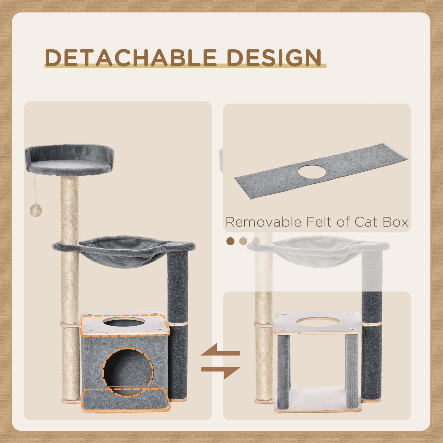 Cat Tree, Multi-Level Cat Tower with Cat Scratching Post, Perch, Cat Condo, Hammock, Hanging Toy Ball, Grey Cat Towers   at Gallery Canada