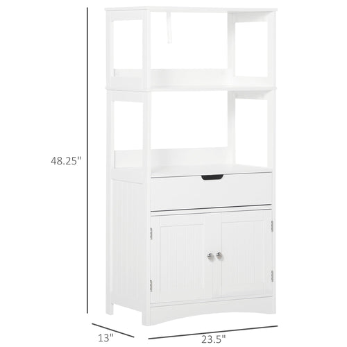 Bathroom Floor Cabinet, Free Standing Kitchen Cupboard with Shelves, Drawer and Doors, Storage Organizer for Living Room, White