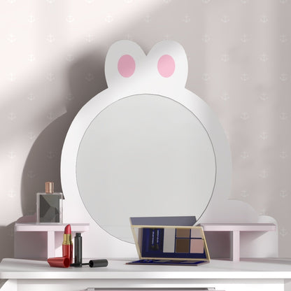 Kids Makeup Vanity Set with Stool, Mirror, Drawer, Storage Boxes, Rabbit Design, White Toy Vanity   at Gallery Canada