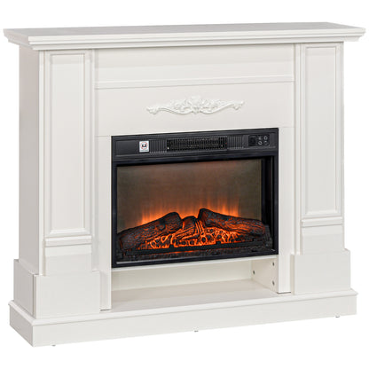 46" Electric Fireplace with Mantel and Shelf, 1400W Fireplace Heater with Realistic Log and Flame Effect, White Electric Fireplaces   at Gallery Canada