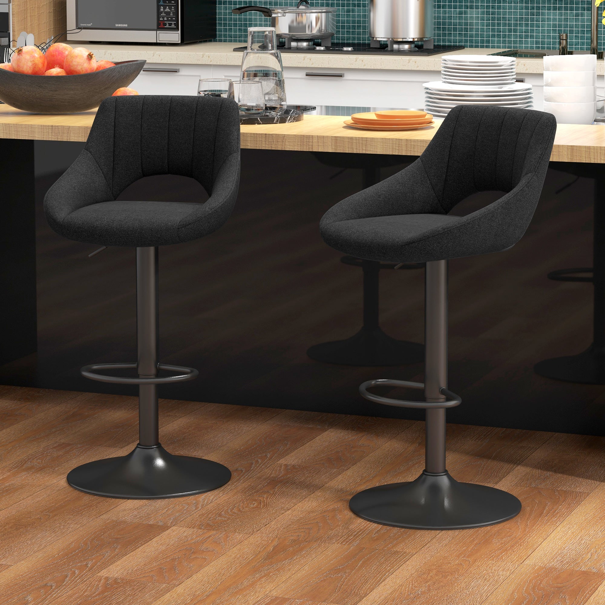 Swivel Bar Stools Set of 2, Linen Upholstered Counter Height Barstools with Round Metal Base Bar Stools at Gallery Canada