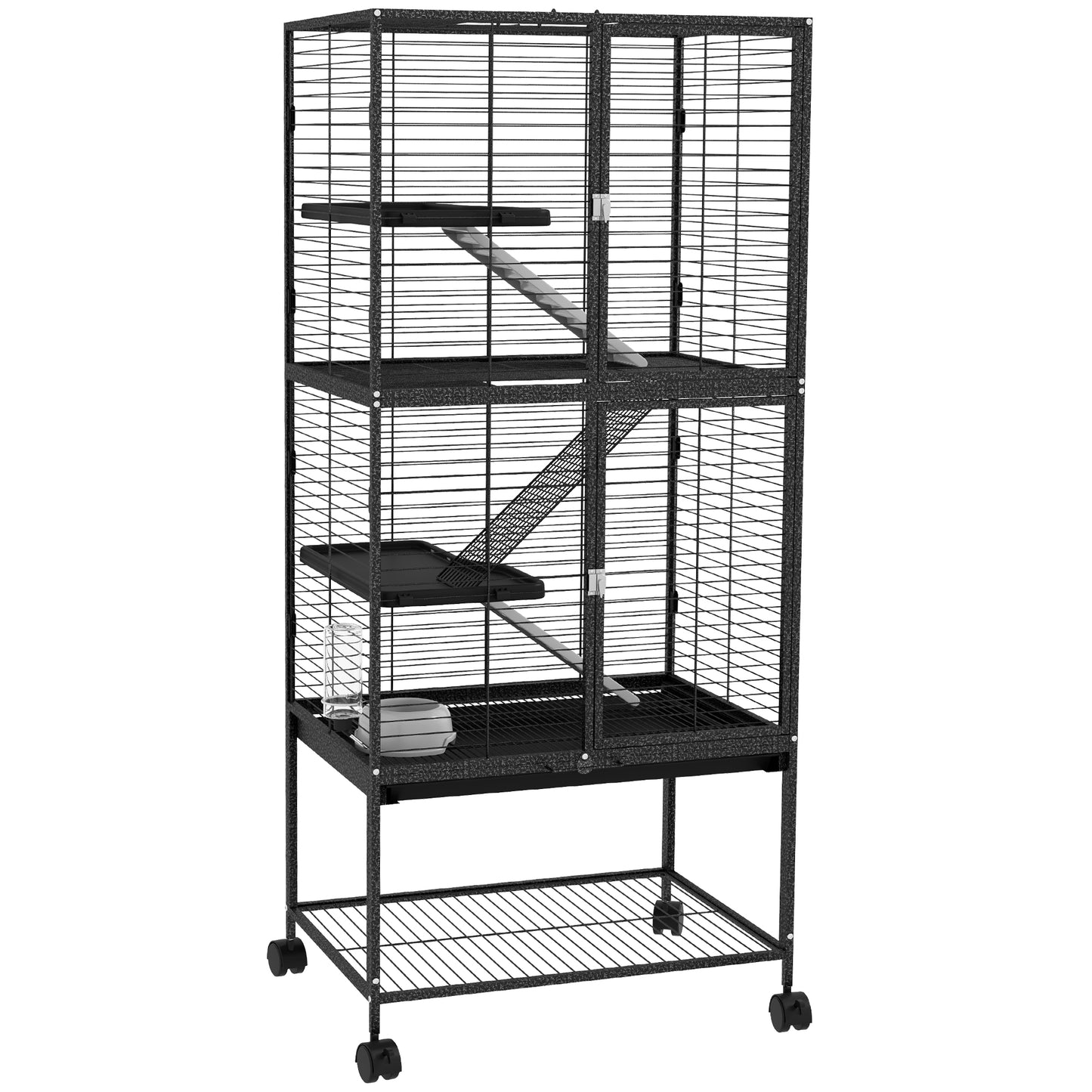 Rolling Small Animal Cage 53.5"H Chinchilla Cage for Ferrets, Squirrels w/ Removable Tray, Storage Shelf, Dark Grey Houses & Habitats   at Gallery Canada