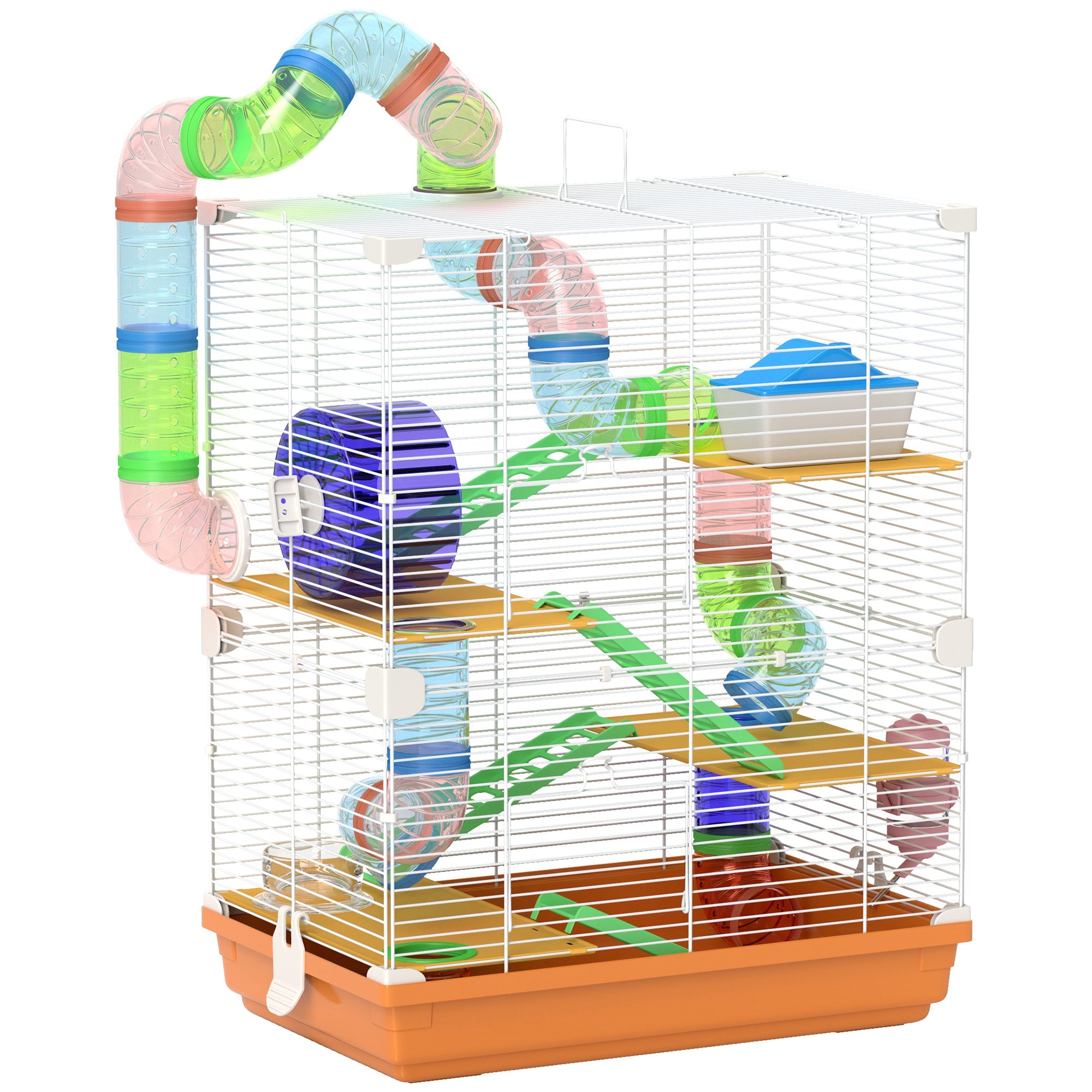 5 Tiers Hamster Cage Portable with Exercise Wheels Play Tube Water Bottle Dishes House Ladder for Gerbils, Orange Hamster Cages at Gallery Canada