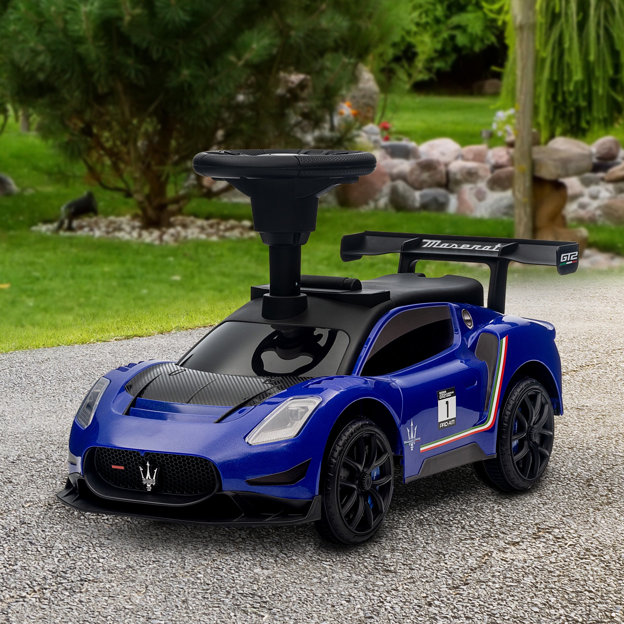 Licensed Maserati GT2 Baby Sliding Car with Storage, Music, Horn, Foot to Floor Toddler Car for 18-60 Months, Blue Push Cars for Toddlers   at Gallery Canada