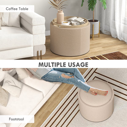 Round Coffee Table, End Table with Hidden Storage and Tray Top, Linen Upholstered Footrest for Living Room Coffee Tables   at Gallery Canada