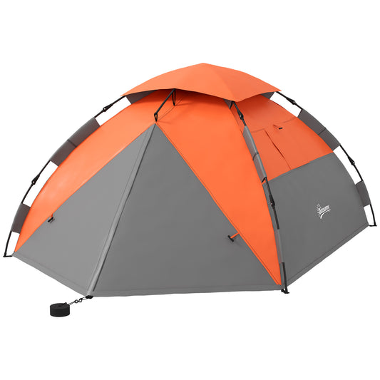 Pop up Camping Tent, 3-4 Man Family Tent, 3000mm Waterproof, with Carry Bag and Top Hook, Grey and Orange - Gallery Canada