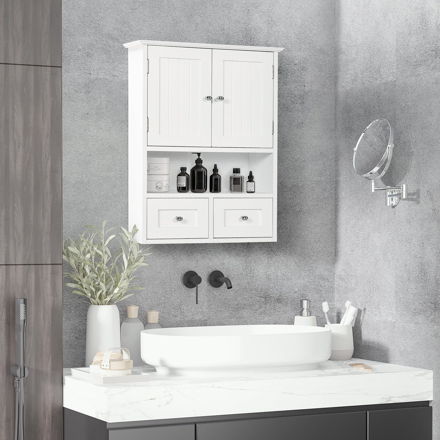 Bathroom Wall Cabinet, Medicine Cabinet, Over Toilet Storage Cabinet with Shelf and Drawers for Hallway, Living Room, White Wall Mounted Cabinets   at Gallery Canada