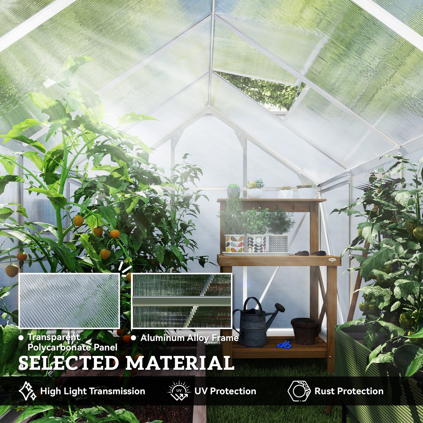 6' x 10' x 6.6' Polycarbonate Greenhouse, Walk-In Green House Kit Garden, Plants Grow, Galvanized Sheet Aluminum Frame with Rain Gutter, Vents and Sliding Door, Sliver Walk In Greenhouses at Gallery Canada