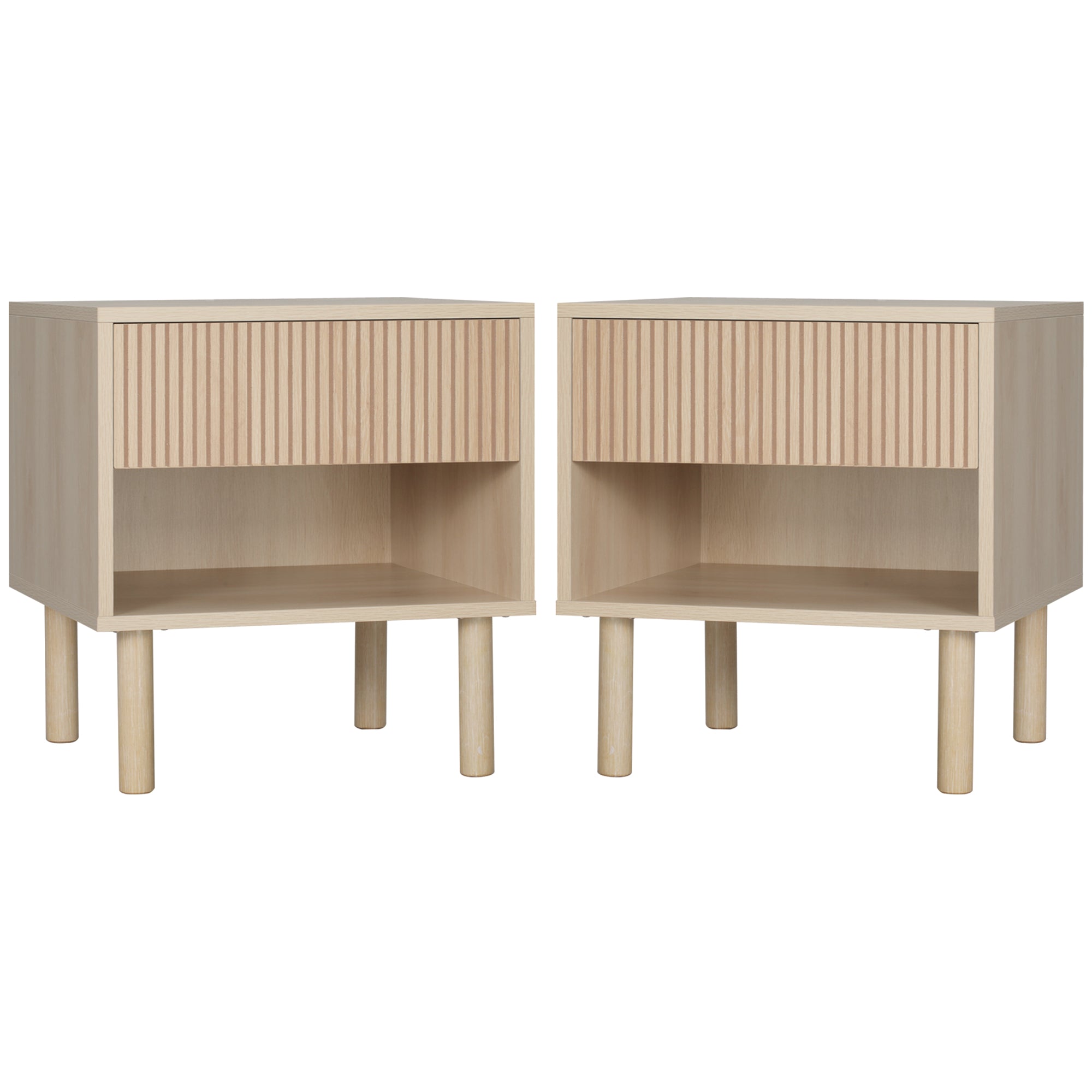 Set of 2 Bedroom Nightstands, Side Table with Storage Shelf and Drawer for Living Room, Bedroom, Natural Wood Bedside Tables   at Gallery Canada