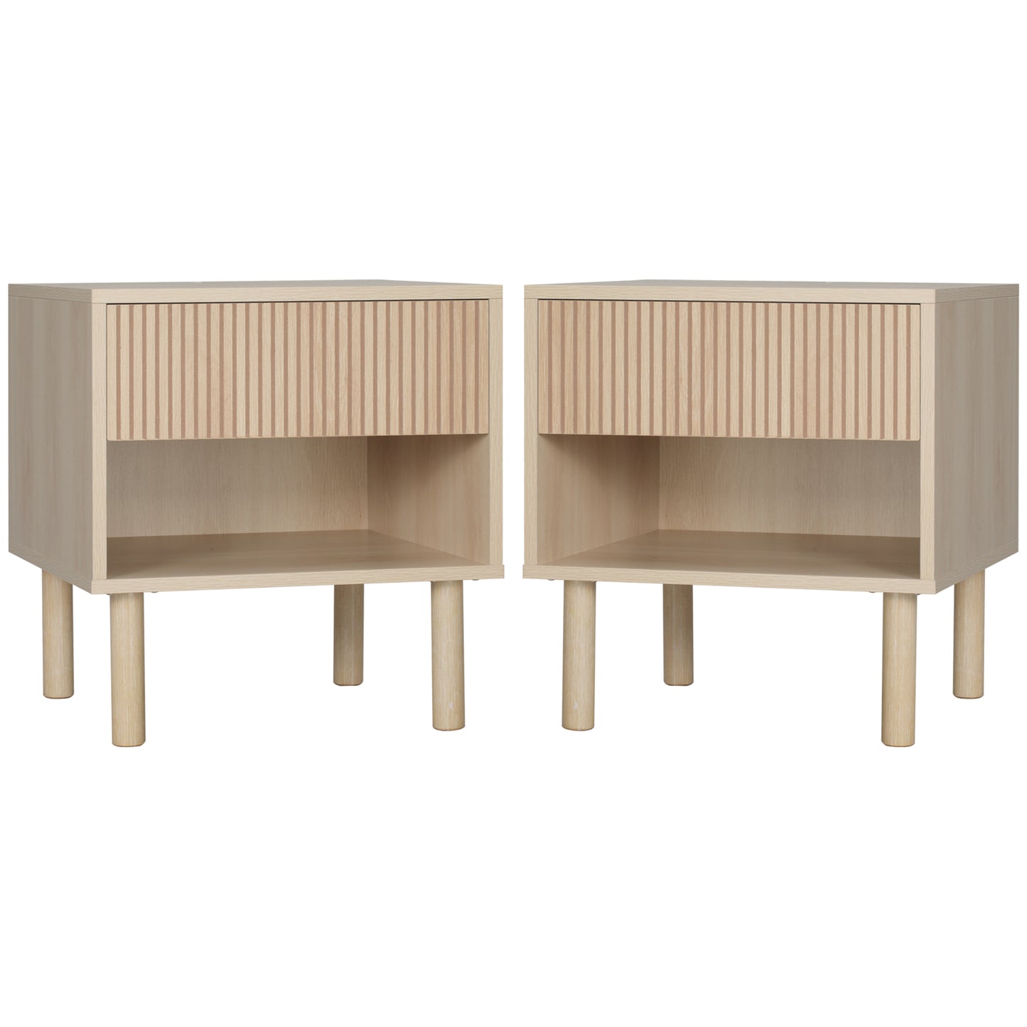 Set of 2 Bedroom Nightstands, Side Table with Storage Shelf and Drawer for Living Room, Bedroom, Natural Wood Bedside Tables   at Gallery Canada