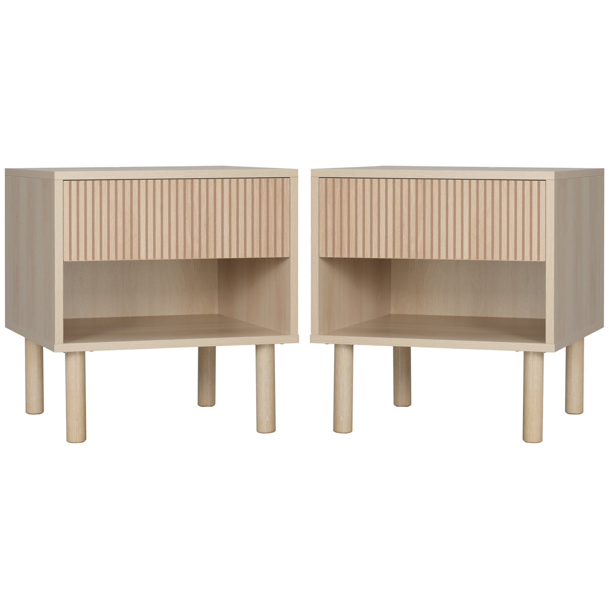 Set of 2 Bedroom Nightstands, Side Table with Storage Shelf and Drawer for Living Room, Bedroom, Natural Wood Bedside Tables   at Gallery Canada