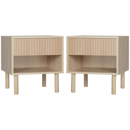 Set of 2 Bedroom Nightstands, Side Table with Storage Shelf and Drawer for Living Room, Bedroom, Natural Wood Bedside Tables   at Gallery Canada