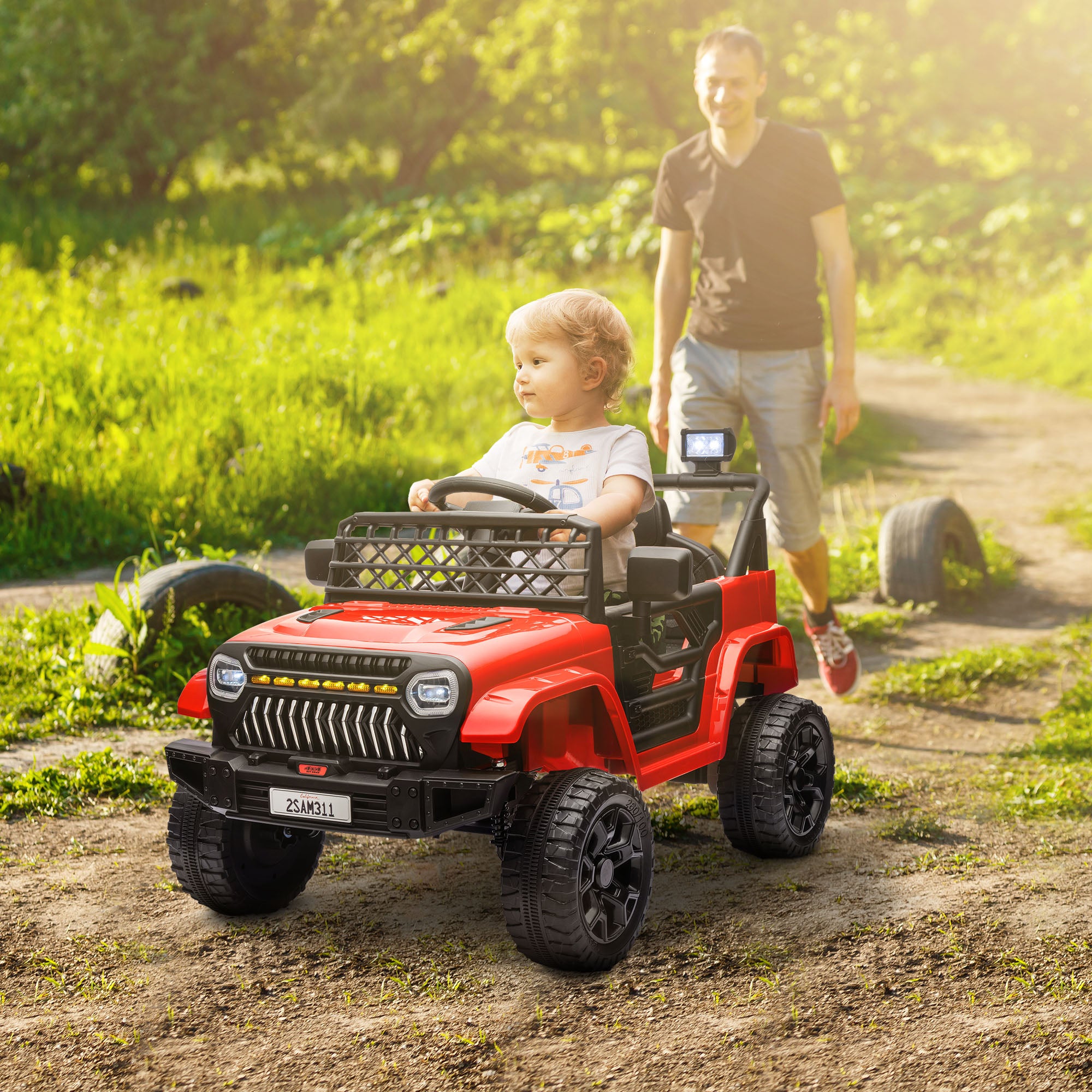 12V Ride on Truck, Electric Car for Kids with Remote Control, Suspension, 3 Speeds, USB Music Headlights, Red Electric Toy Cars Red  at Gallery Canada