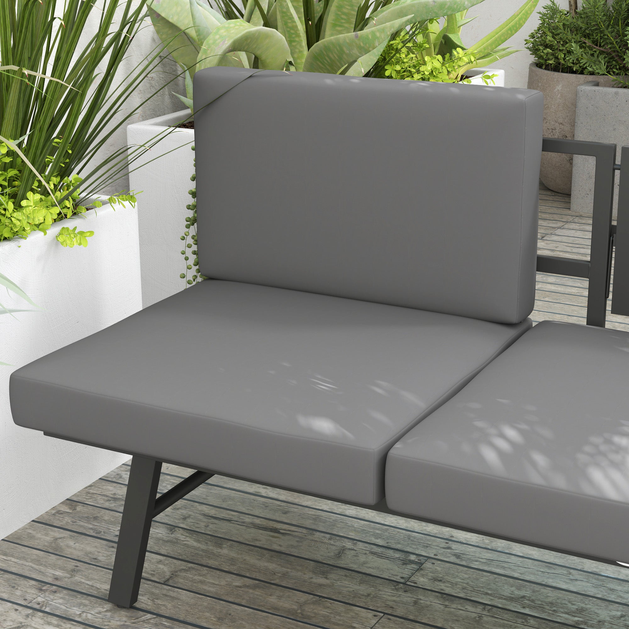3-in-1 3-Seater Outdoor Sofa, Lounge Chair with 5-Position Adjustable Back, Patio Loveseat with Folding Table, Grey Patio Chairs at Gallery Canada