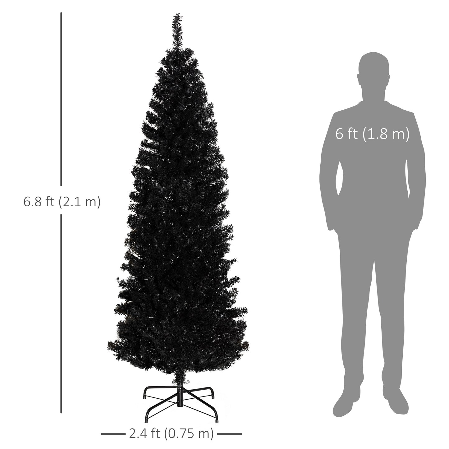 7FT Pencil Christmas Tree, Artificial Christmas Tree with Automatic Open for Home Party, Black Pencil Christmas Trees   at Gallery Canada