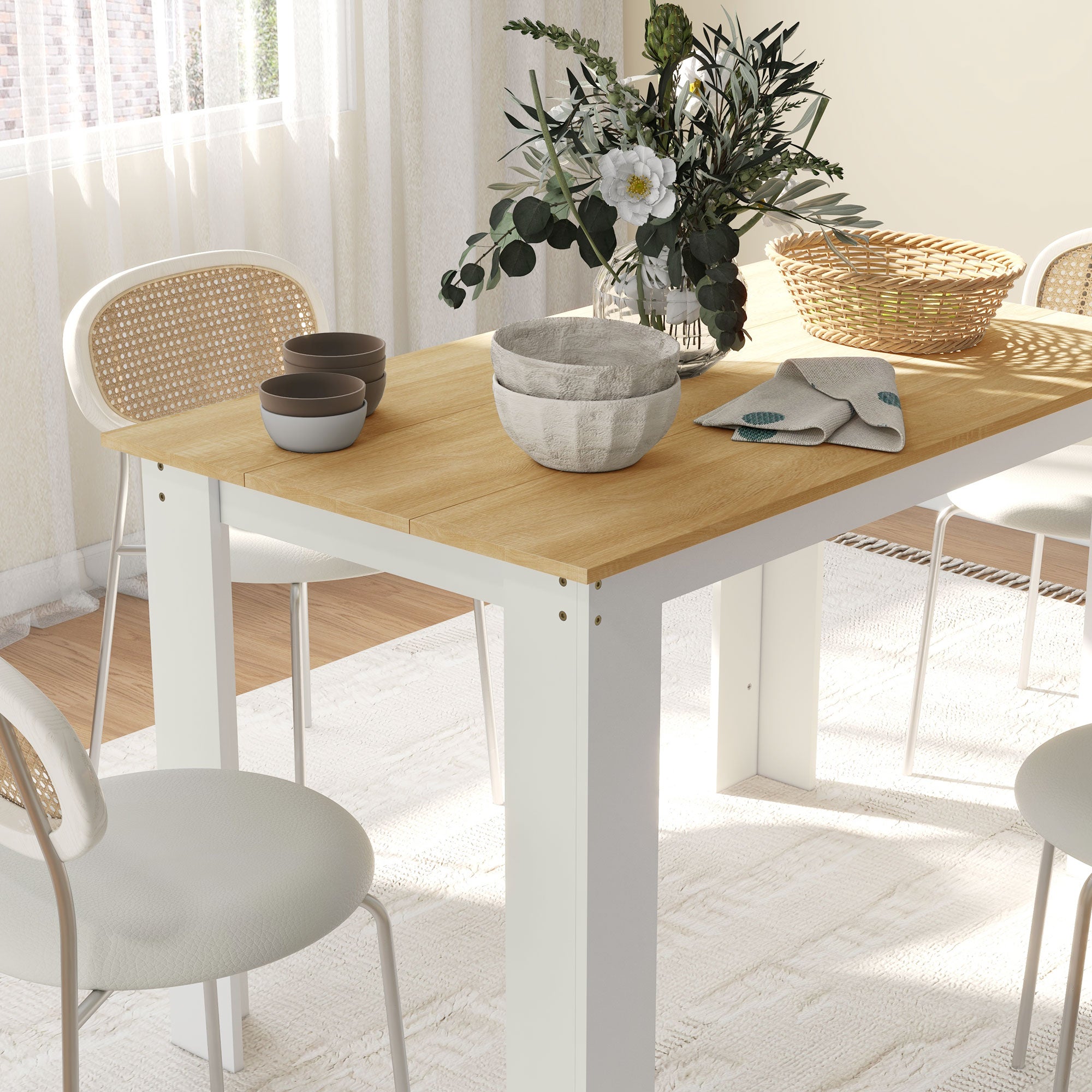 Kitchen Table for 4-6 People, Dining Table with Veneered Top for Dining Room, Oak Bar Tables at Gallery Canada