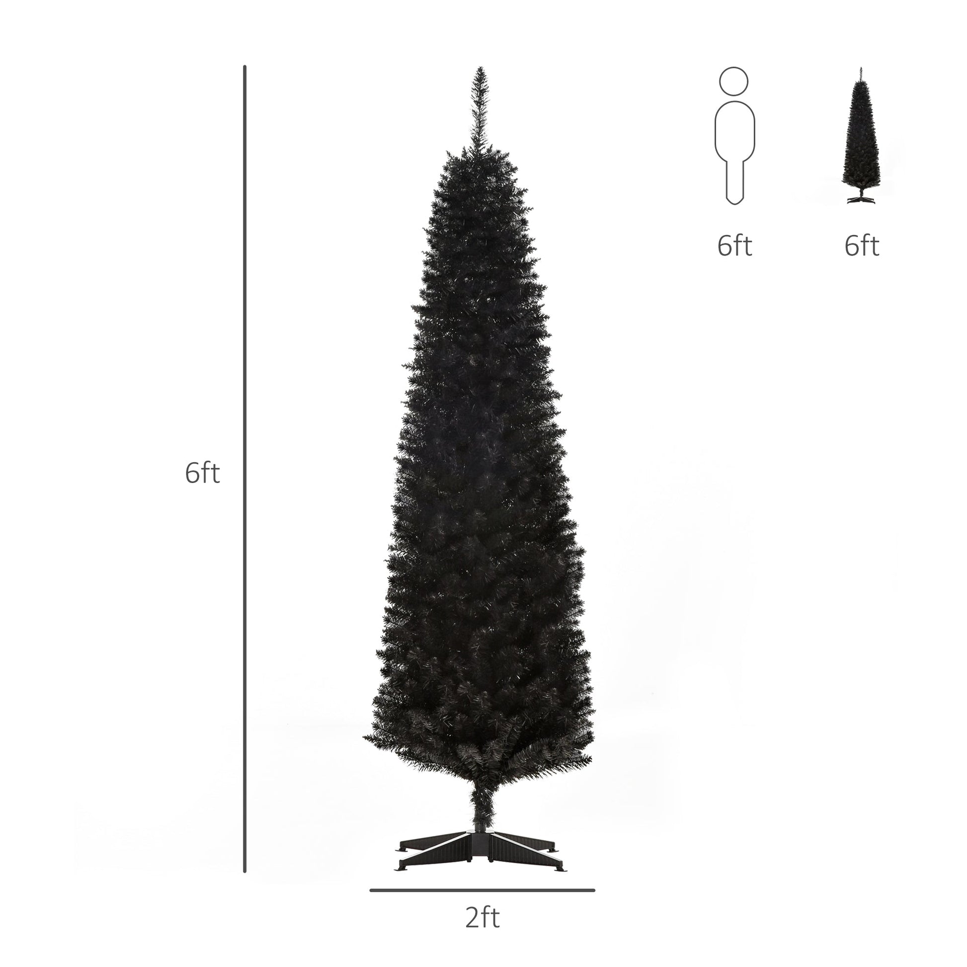 6 Pencil Christmas Tree, Slim Artificial Xmas Tree with Realistic Branches, Sturdy Metal Stand, Black Pencil Christmas Trees Black  at Gallery Canada