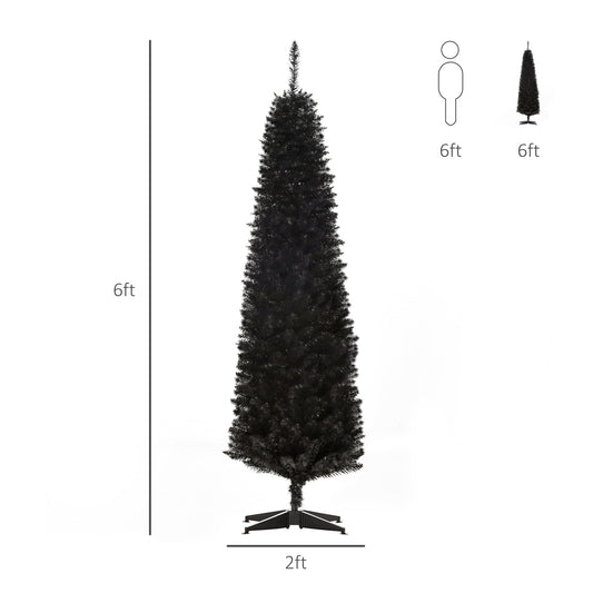 6 Pencil Christmas Tree, Slim Artificial Xmas Tree with Realistic Branches, Sturdy Metal Stand, Black - Gallery Canada