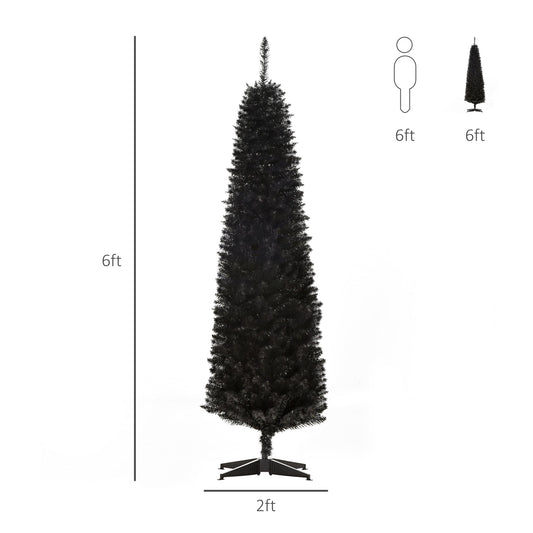 6 Pencil Christmas Tree, Slim Artificial Xmas Tree with Realistic Branches, Sturdy Metal Stand, Black Pencil Christmas Trees Black  at Gallery Canada