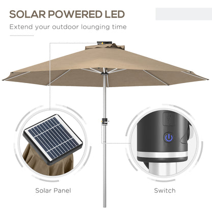 LED Patio Umbrella, Lighted Deck Umbrella with 4 Lighting Modes, Solar &; USB Charging, Khaki Sun Umbrellas   at Gallery Canada