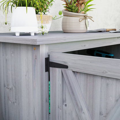 Wooden Outdoor Storage Cabinet, Garden Shed Potting Shed with Shelf and Double Doors, Light Grey Sheds at Gallery Canada