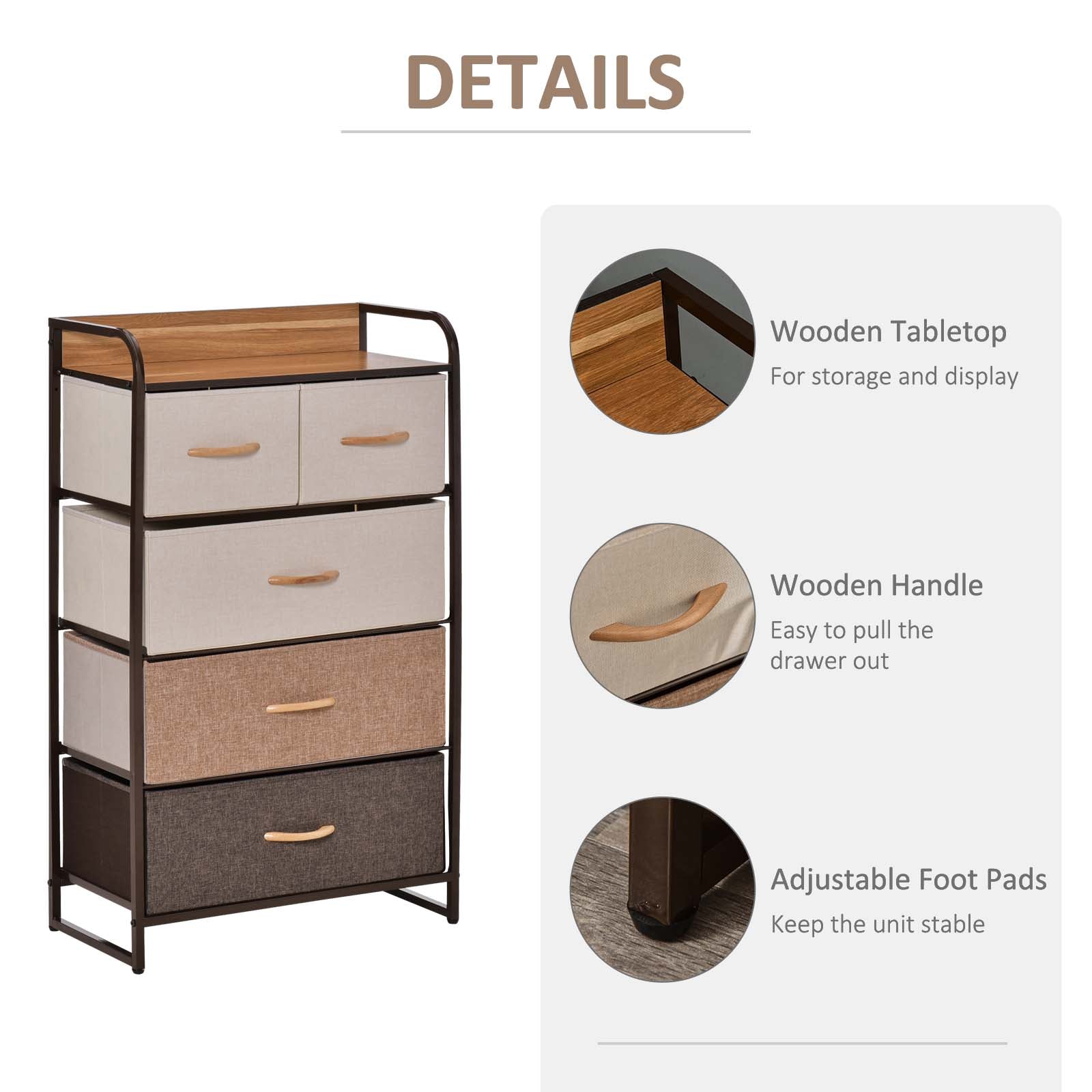 Dresser for Bedroom with 5 Drawers, Chest of Drawers with Metal Frame, Fabric Dresser for Living Room, Multi-Coloured Bedroom Furniture at Gallery Canada