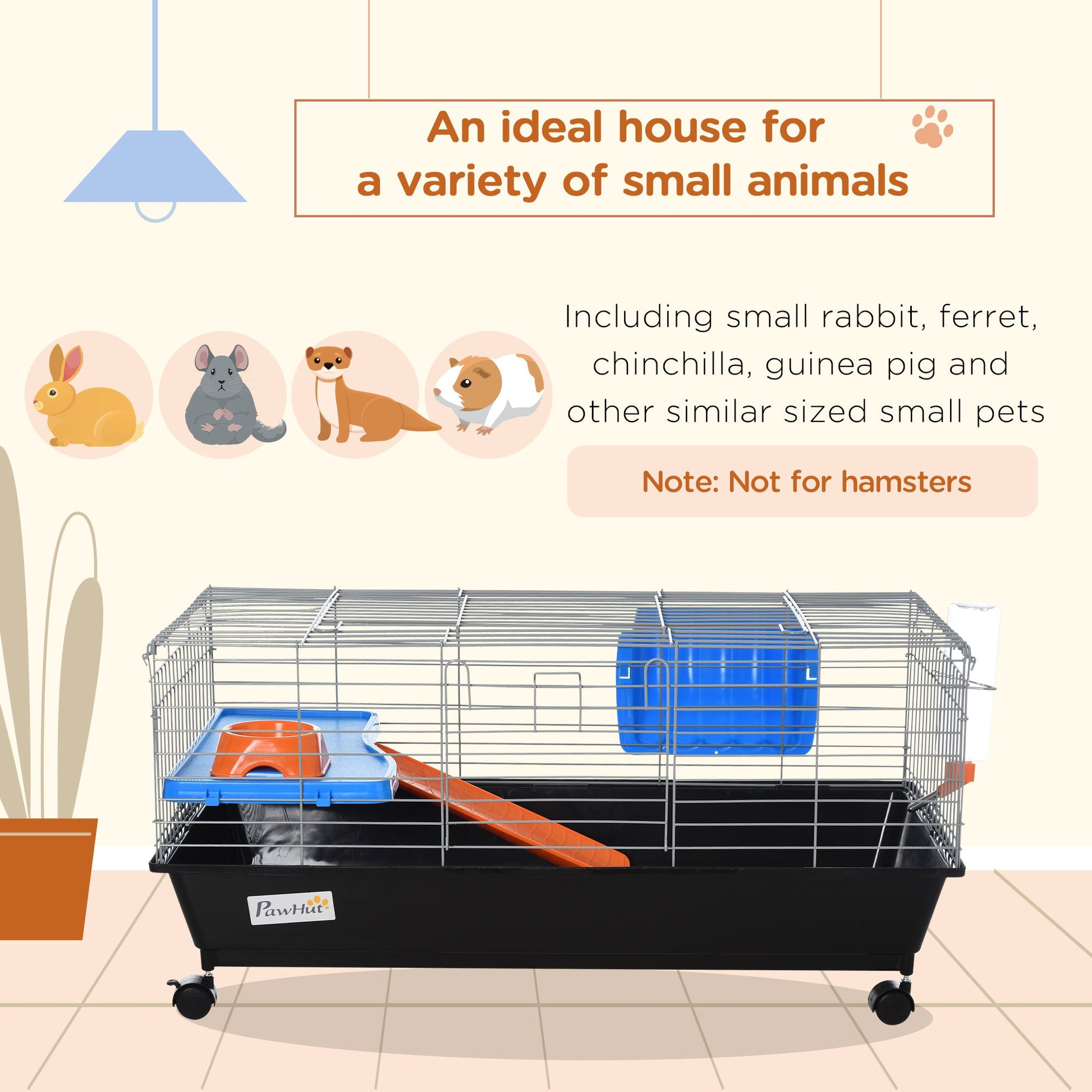 Small Animal Cage, Rolling Bunny Cage, Guinea Pig Cage with Food Dish, Water Bottle, Hay Feeder, Platform, Ramp, Black Houses & Habitats   at Gallery Canada