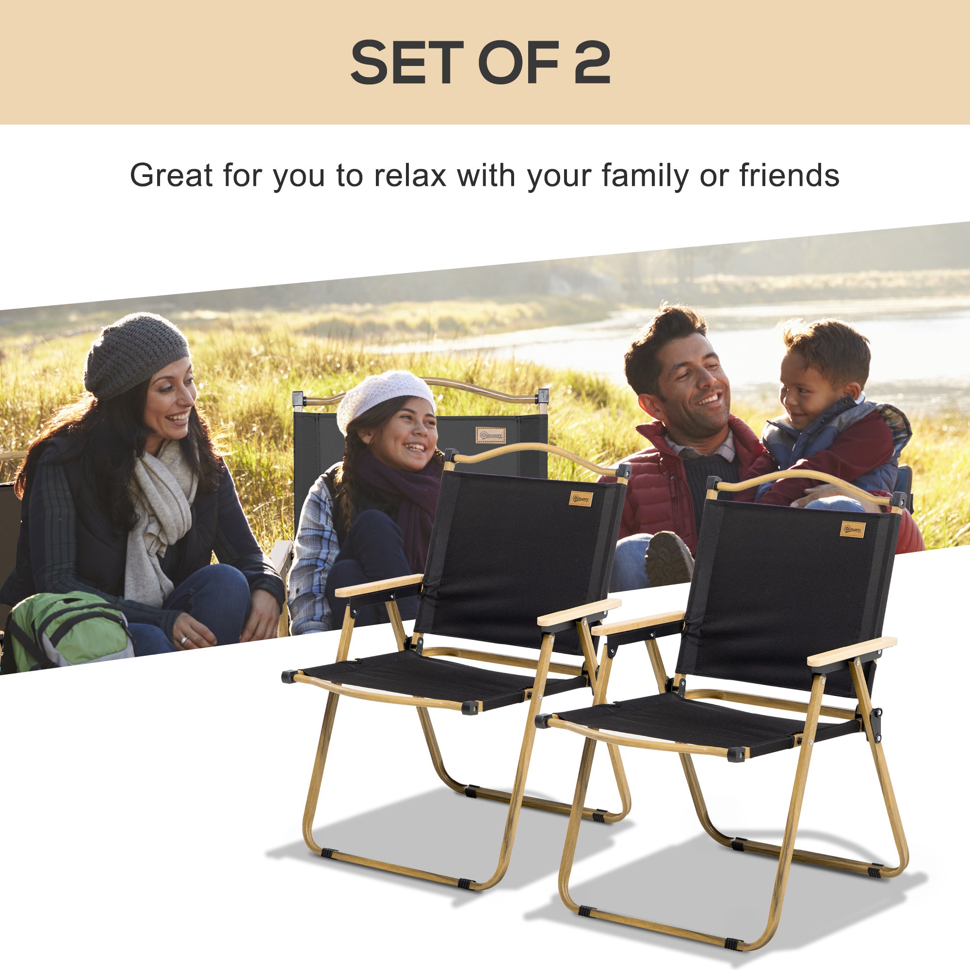 Set of 2 Camping Chair, Lightweight Folding Chair, Portable Armchairs, Excellent for Festivals, Fishing, Beach and Hiking, Black Picnic Tables & Camping Chairs at Gallery Canada