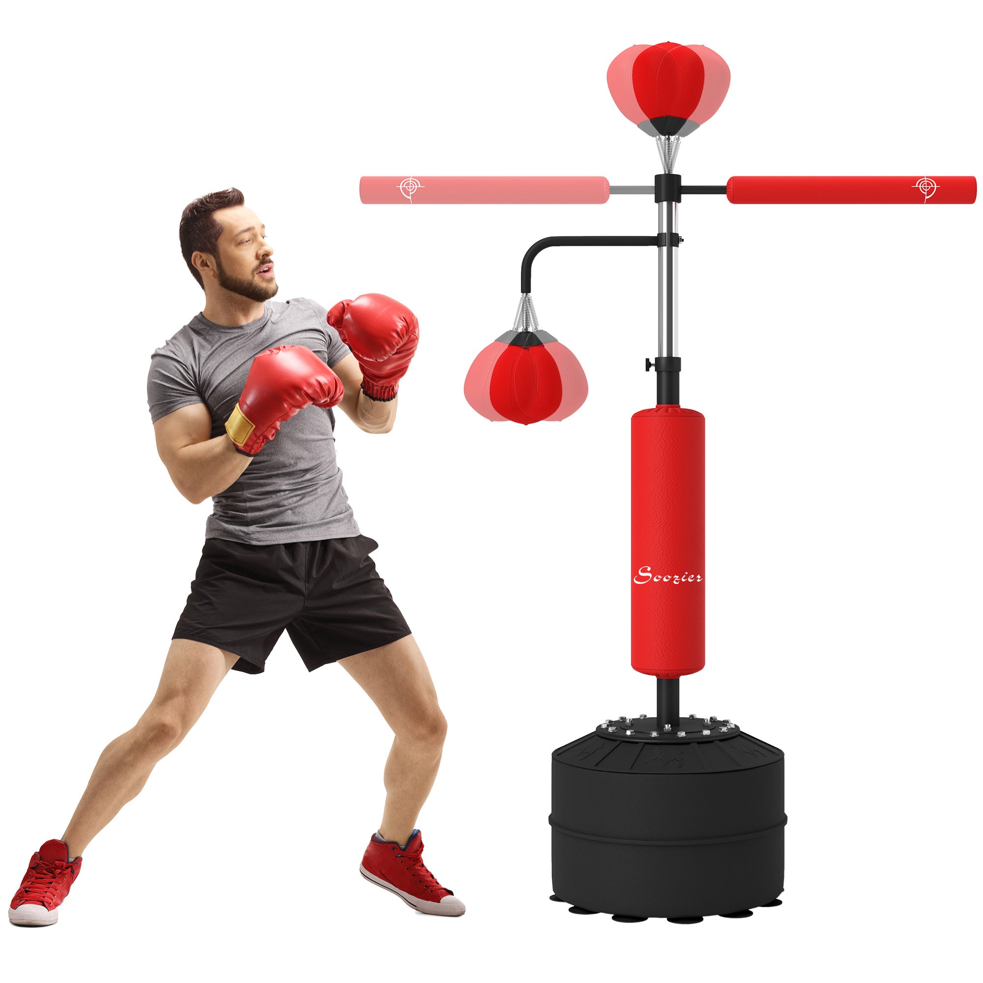 3-in-1 Free Standing Punching Bag, Height Adjustable Boxing Bag with 2 Speed Balls, 360° Reflex Bar, Red Punching Bag Hangers at Gallery Canada