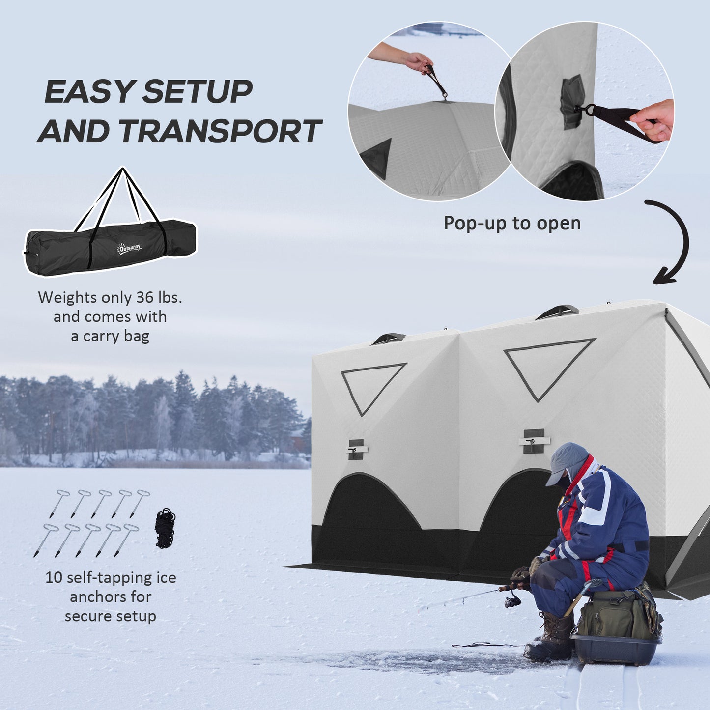 8-Person Insulated Ice Fishing Tent Shelter with Ventilation Windows and Carry Bag, for -22℉, Grey Ice Fishing Tents   at Gallery Canada