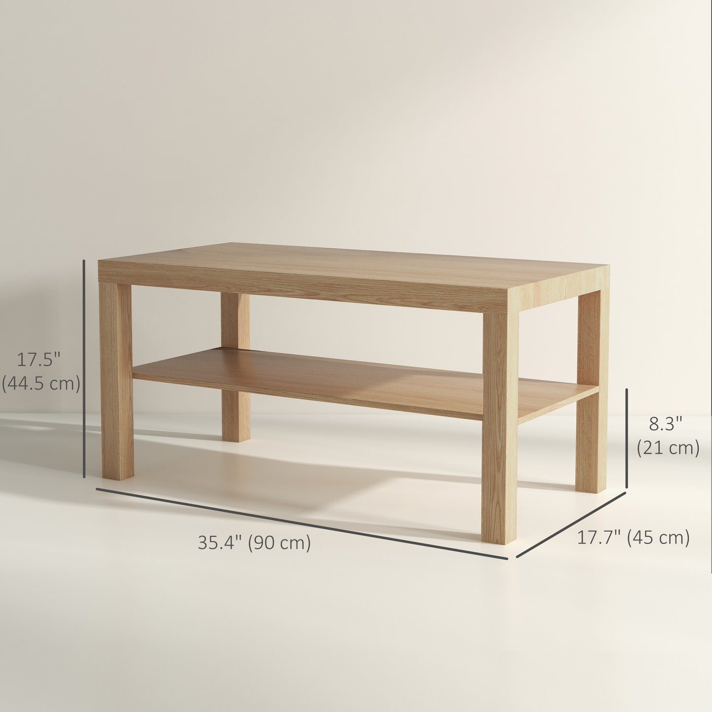 2 Tier Coffee Table with Storage Shelf, Rectangular Center Table for Living Room, Home Office Furniture Nature Wood Coffee Tables   at Gallery Canada