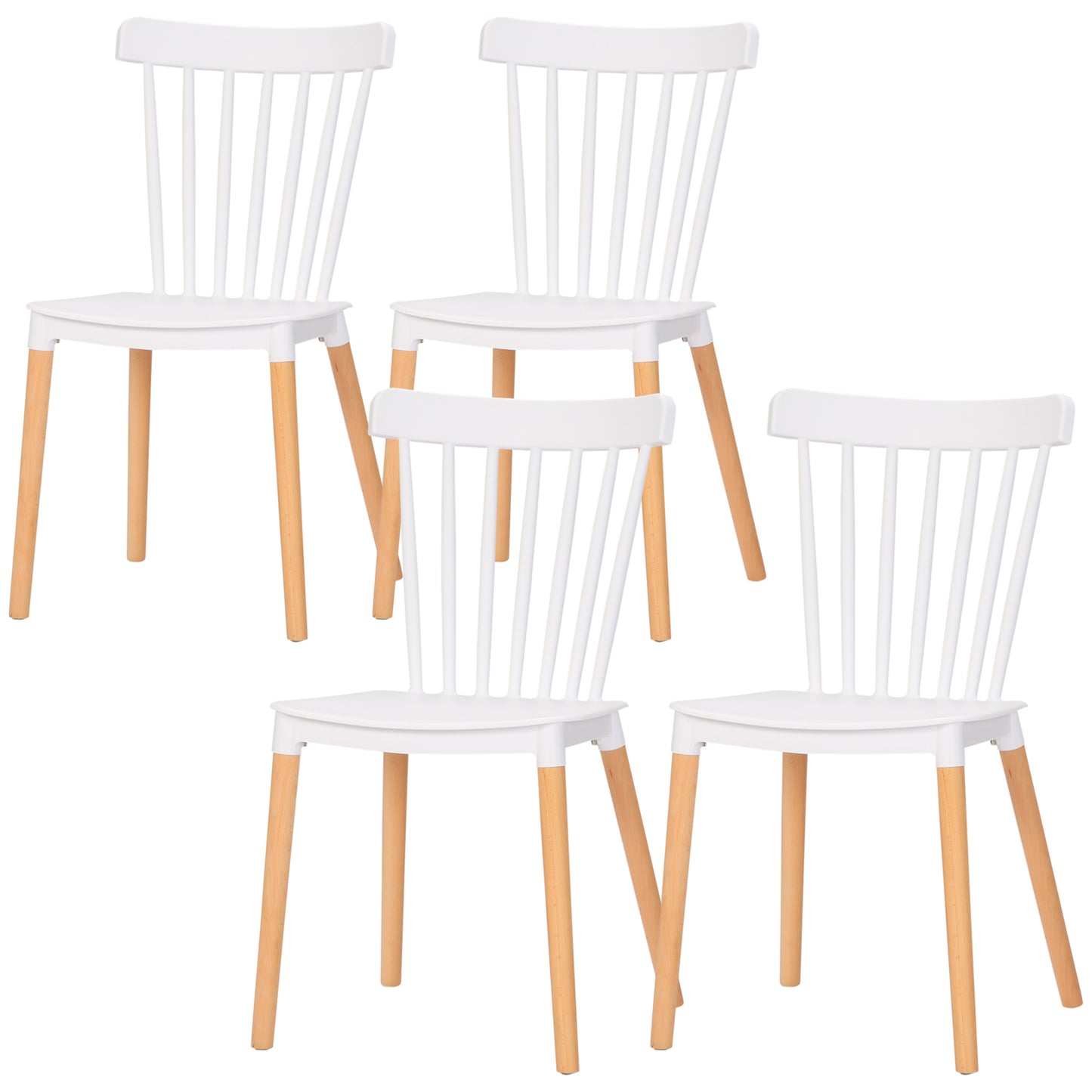 Dining Chairs Set of 4, Modern Kitchen Chair with Slatted Back, PP Seat, Beechwood Legs for Living Room, White Bar Stools   at Gallery Canada