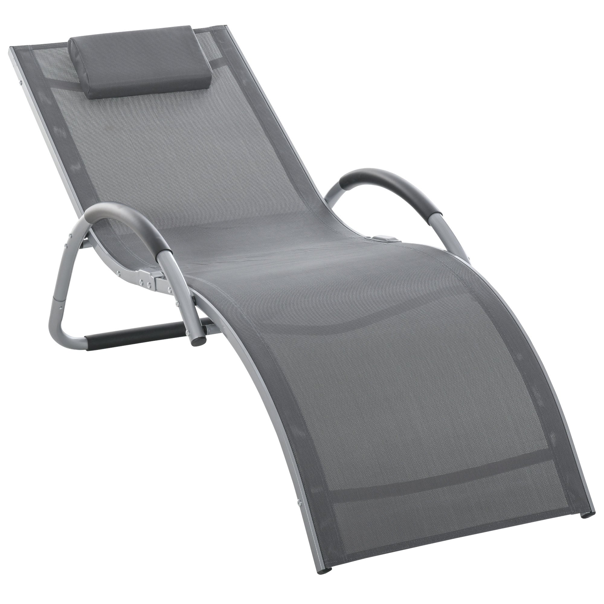 Ergonomic Lounger Chair Portable Armchair with Removable Headrest Pillow for Garden Patio Outside All Aluminum Frame Dark Grey Lounger Chairs   at Gallery Canada