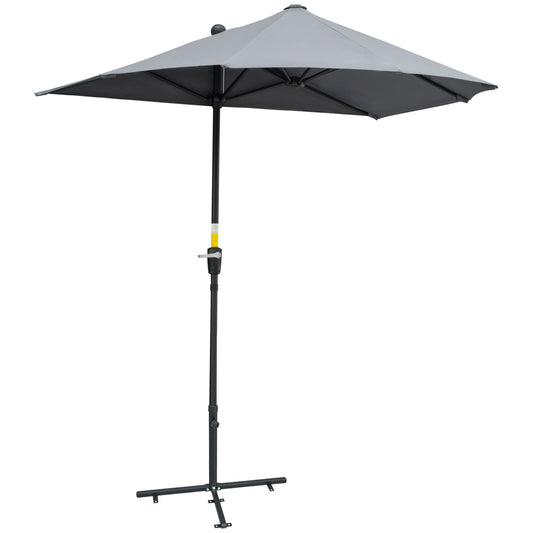 6.6 x 6ft Half Patio Umbrella Outdoor Parasol with Double-Sided Canopy, Crank Handle, Base for Garden, Balcony, Grey - Gallery Canada