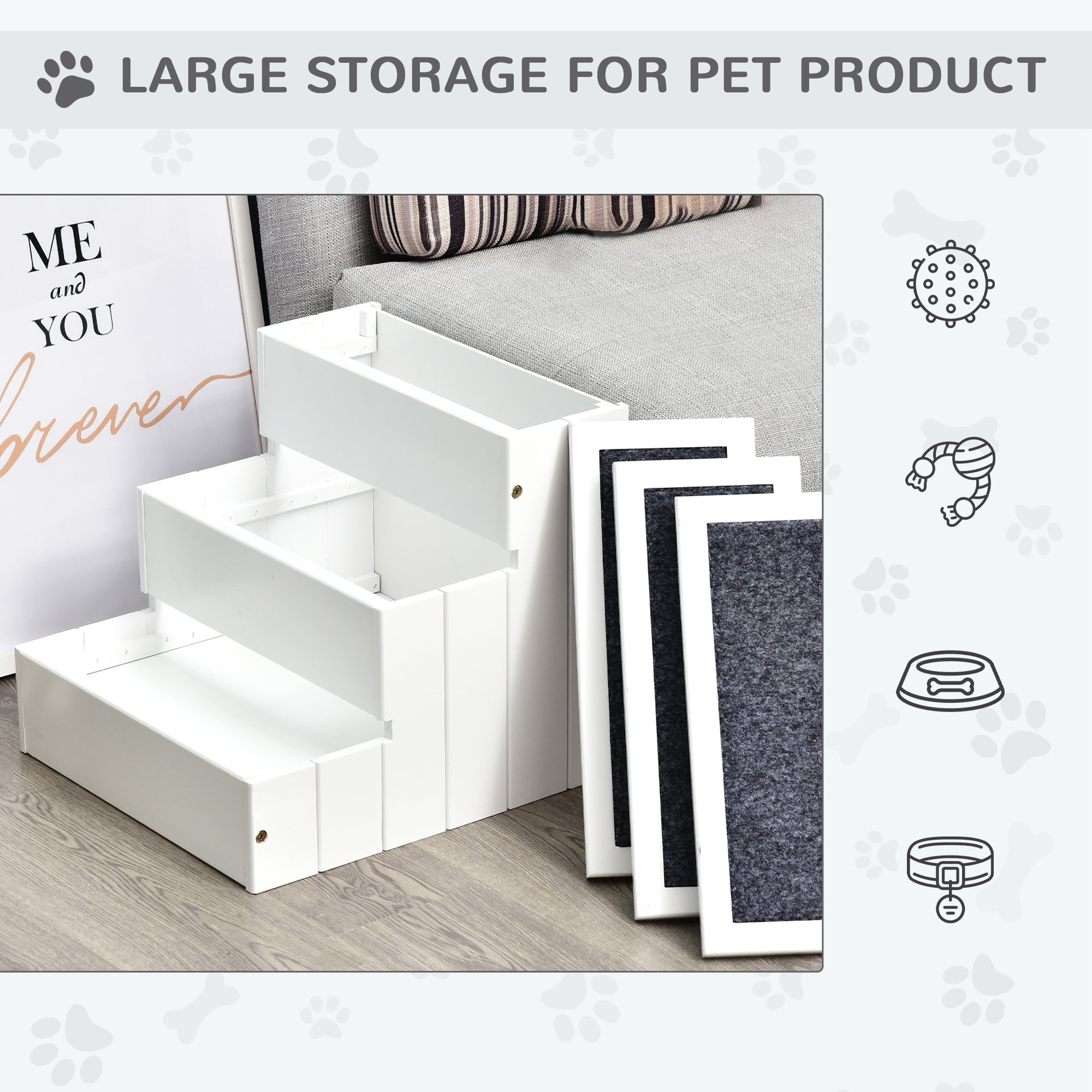 Pet Steps 3-Step Dog Stairs for Small Dogs Cats and Wooden Ramp with Storage Box Carpet Tread, White Dog Stairs   at Gallery Canada