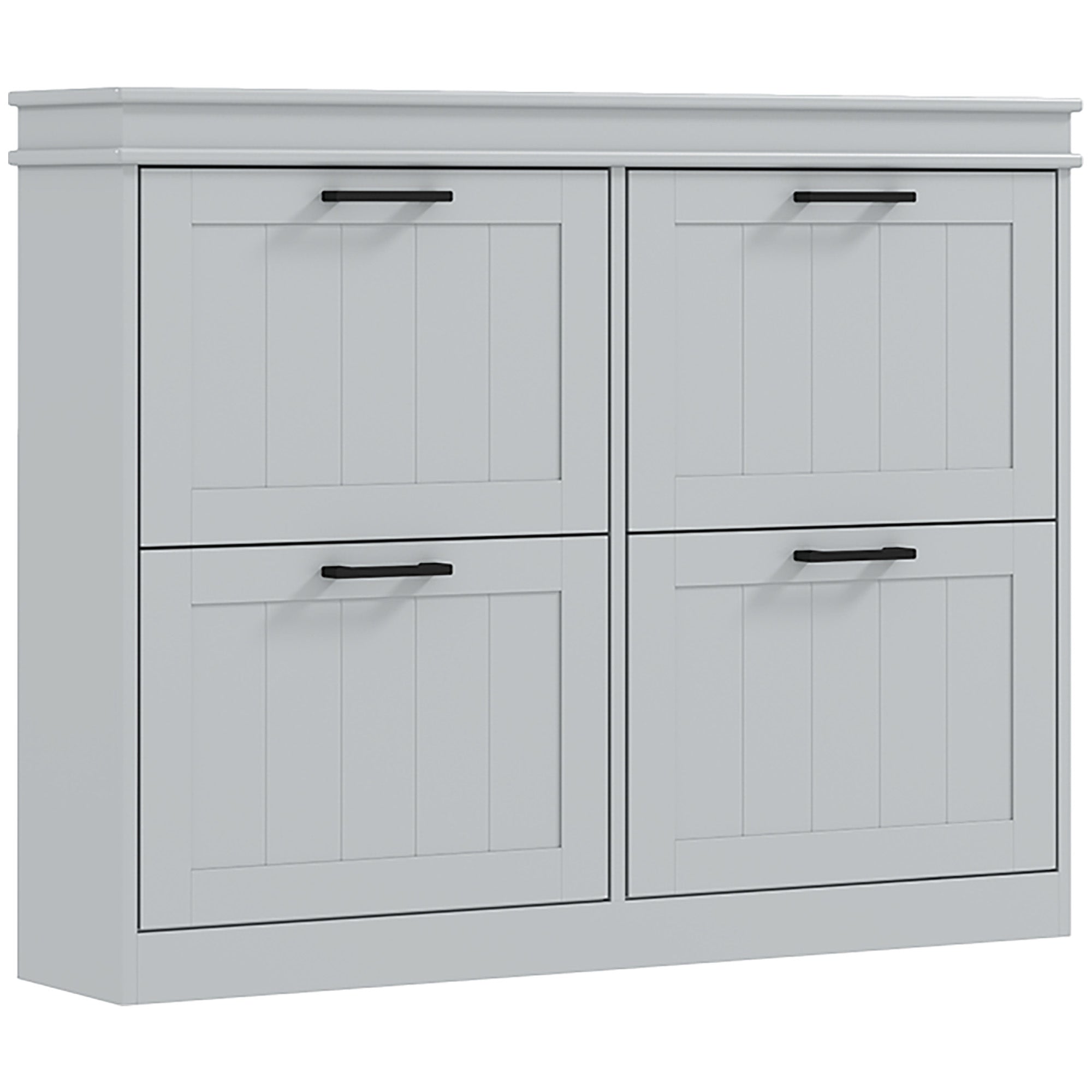 Shoe Storage Cabinet with 4 Flip Drawers and Adjustable Shelves, Narrow Shoe Cabinet for 20 Pairs of Shoes, Grey Shoe Storage Cabinets & Racks   at Gallery Canada